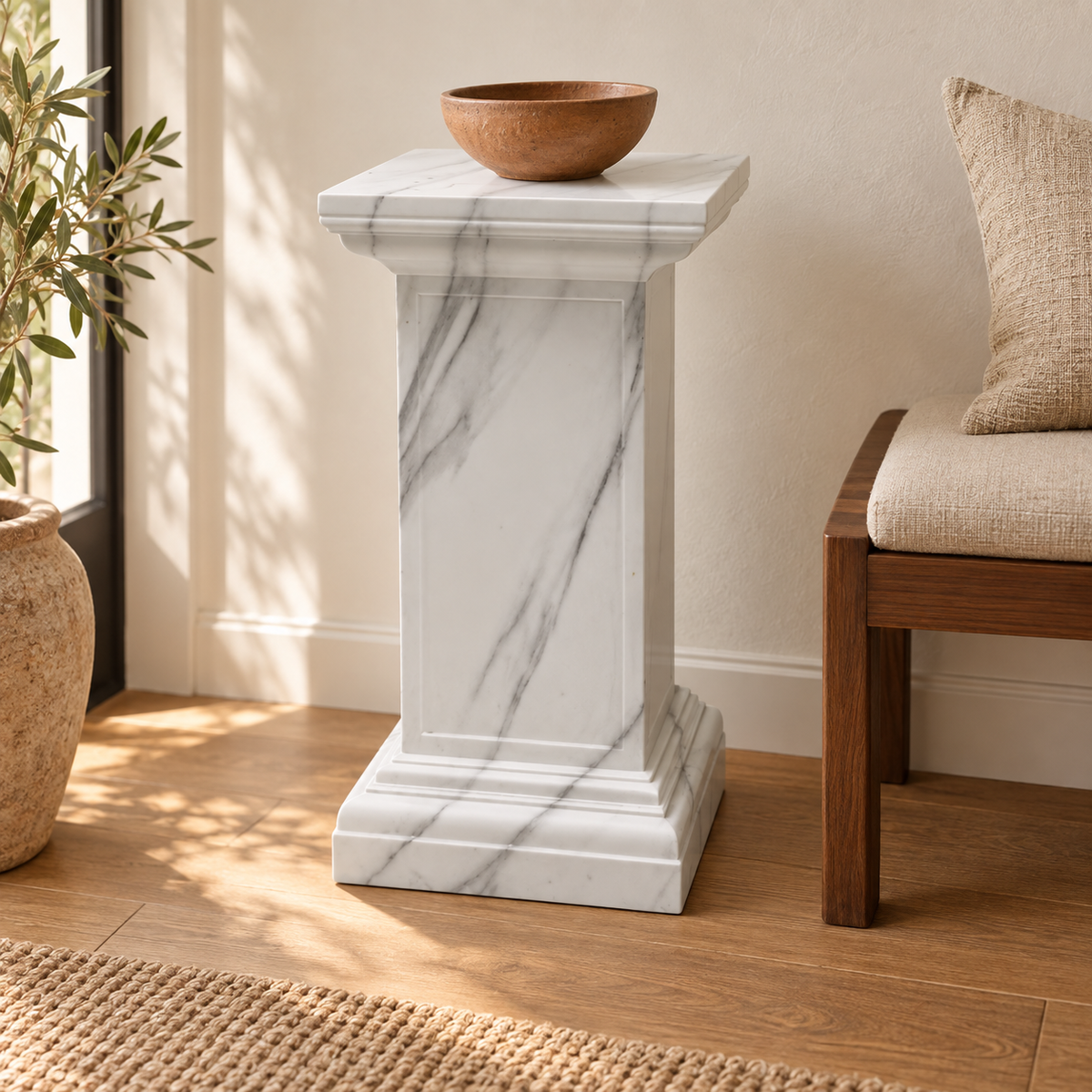 Square Marble Look Decorative Column – 64cm