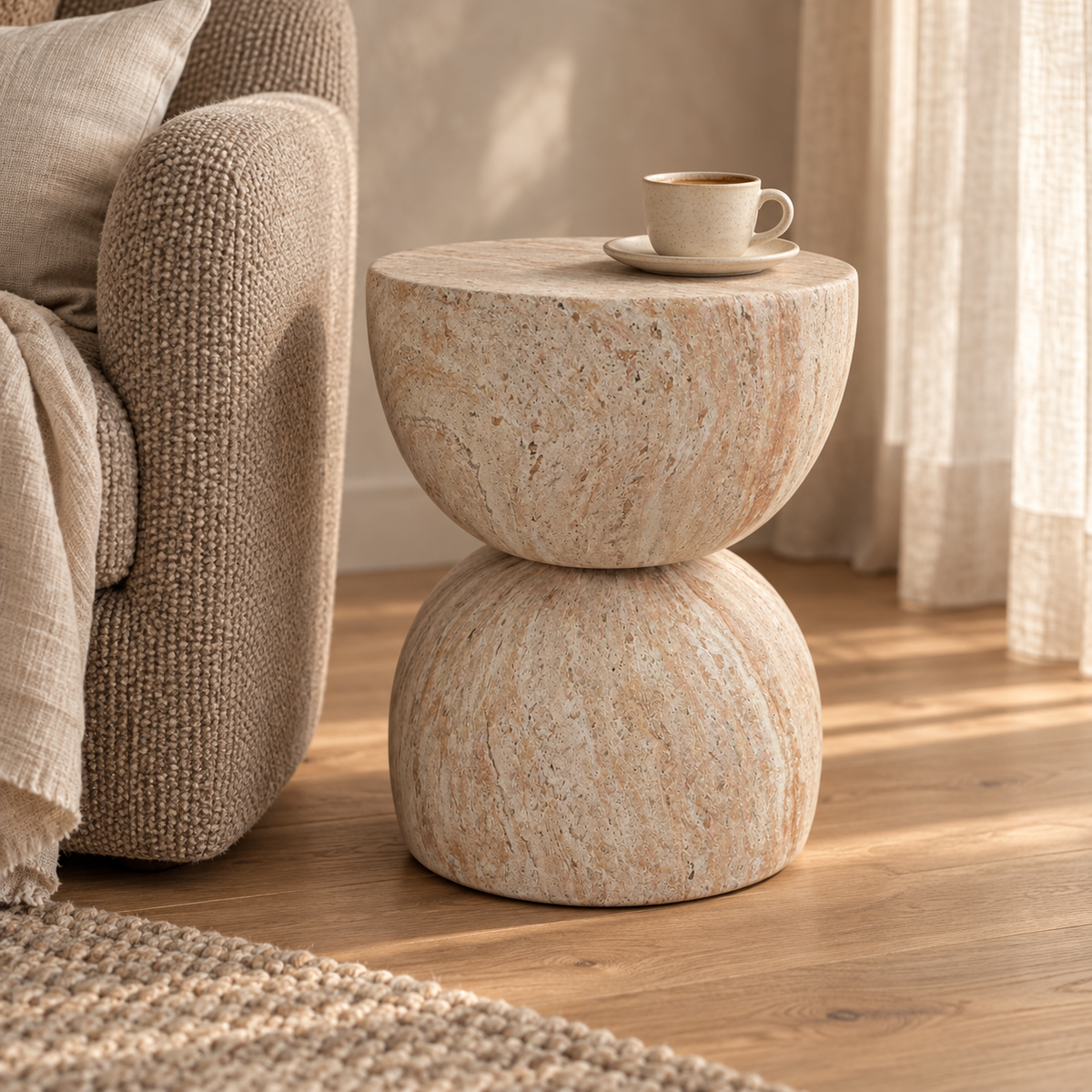 Positano Travertine Look Side Table – 47cm