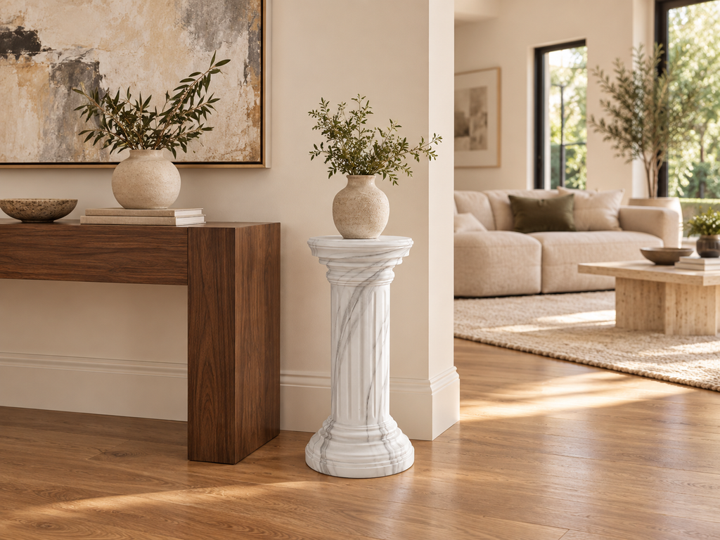 Round Marble Look Decorative Column – 64cm