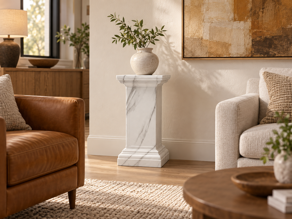 Square Marble Look Decorative Column – 64cm