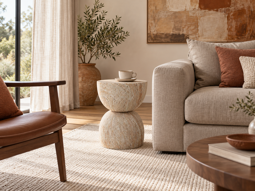 Positano Travertine Look Side Table – 47cm