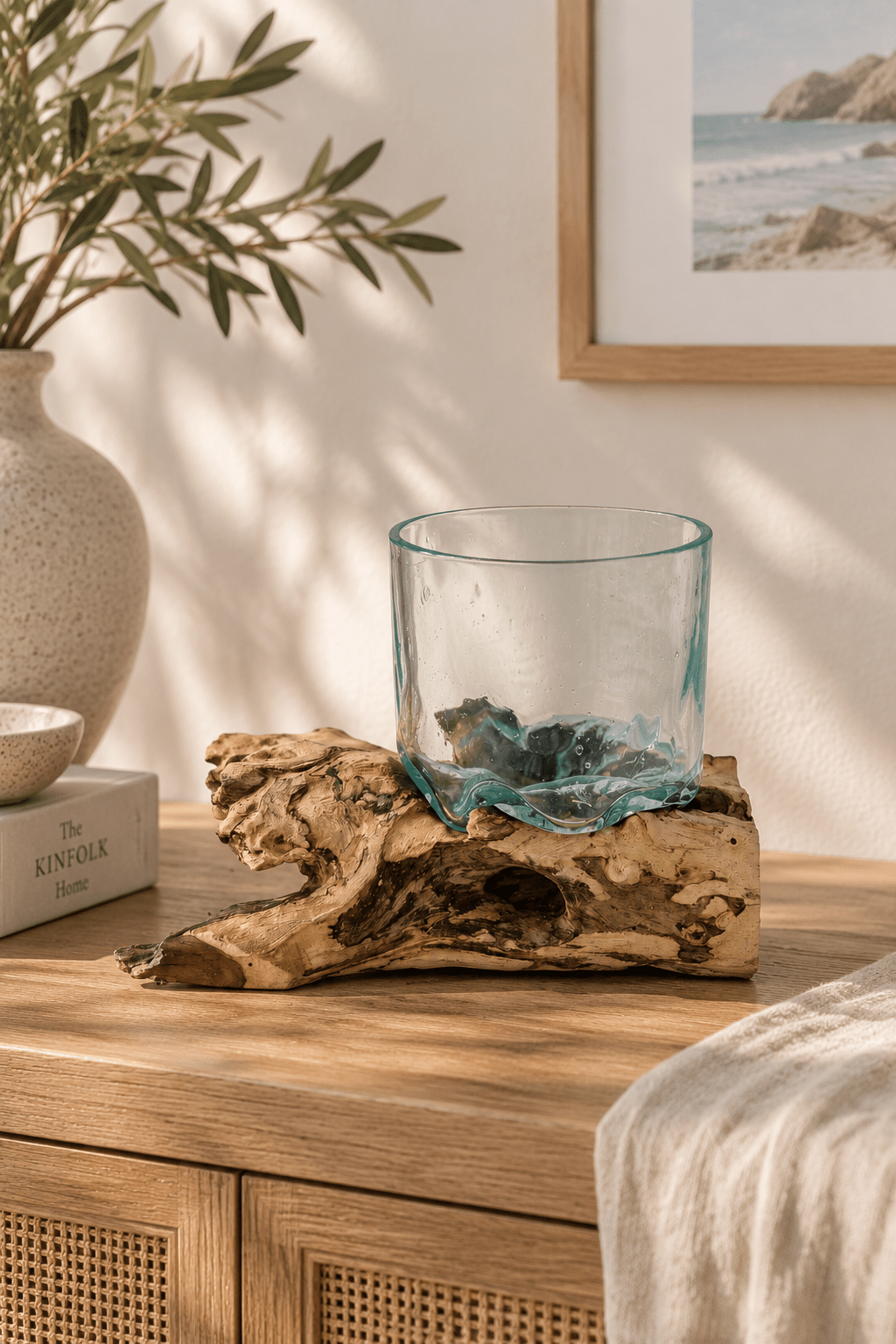 Hand-Blown Glass Terrarium on Driftwood - Sol & Stone