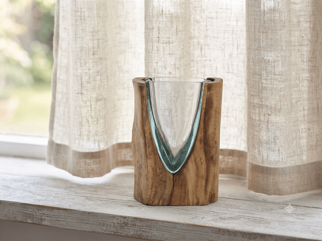 Hand-Blown Glass Vase on Driftwood - Sol & Stone