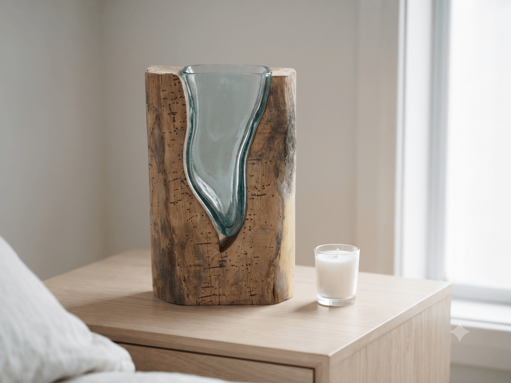 Hand-Blown Glass Vase on Driftwood small - Sol & Stone