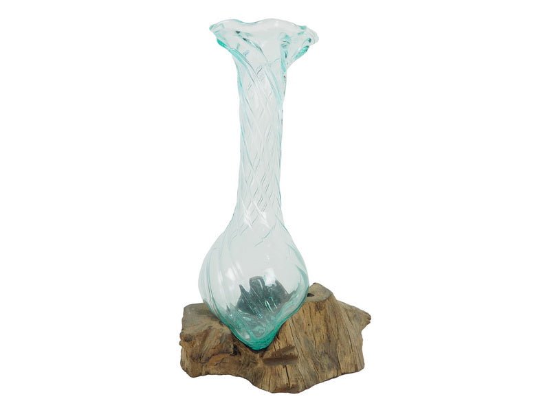 Hand - Blown Glass Vase on Natural Driftwood Base - Sol & Stone