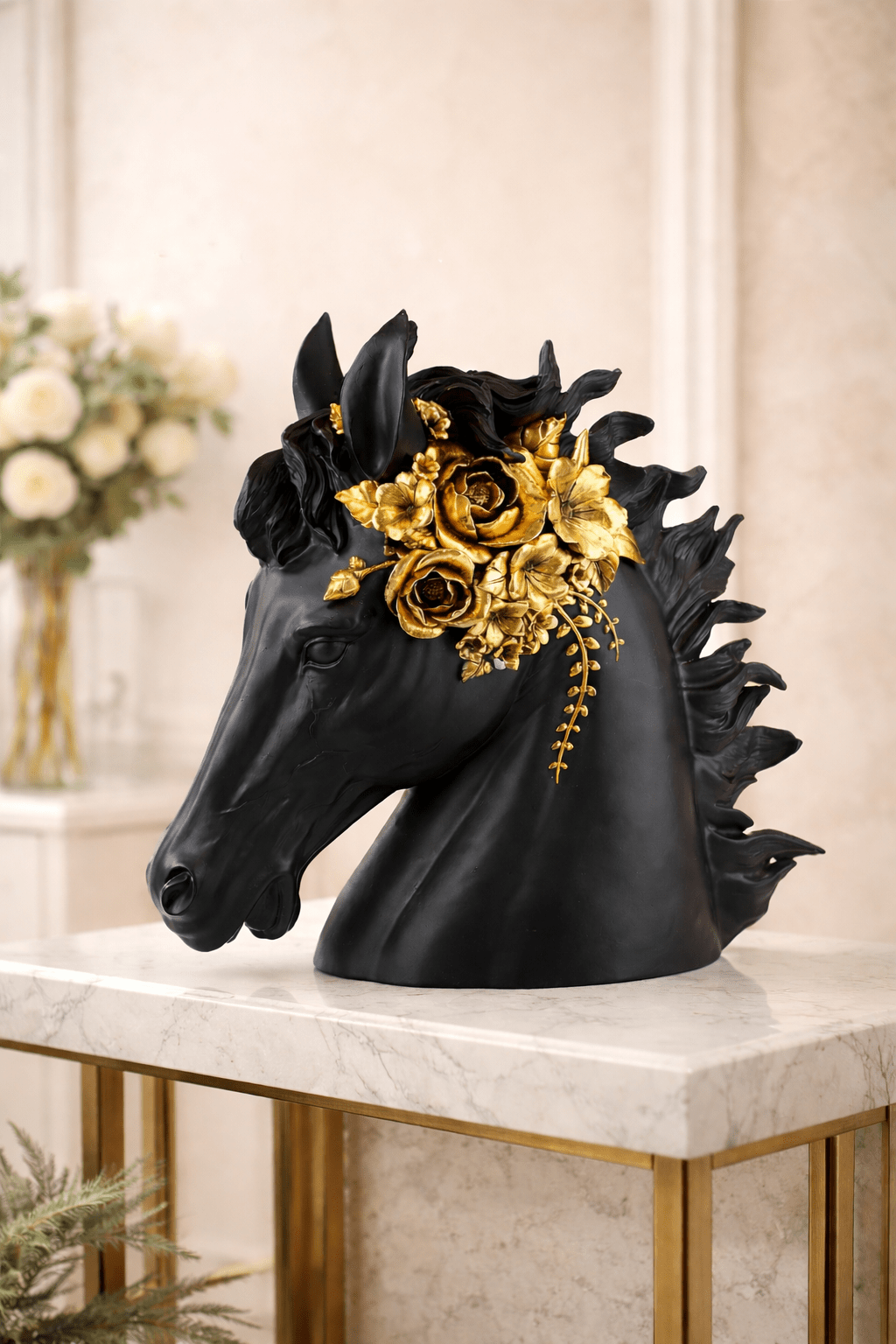 Midnight Bloom Horse Bust - Sol & Stone