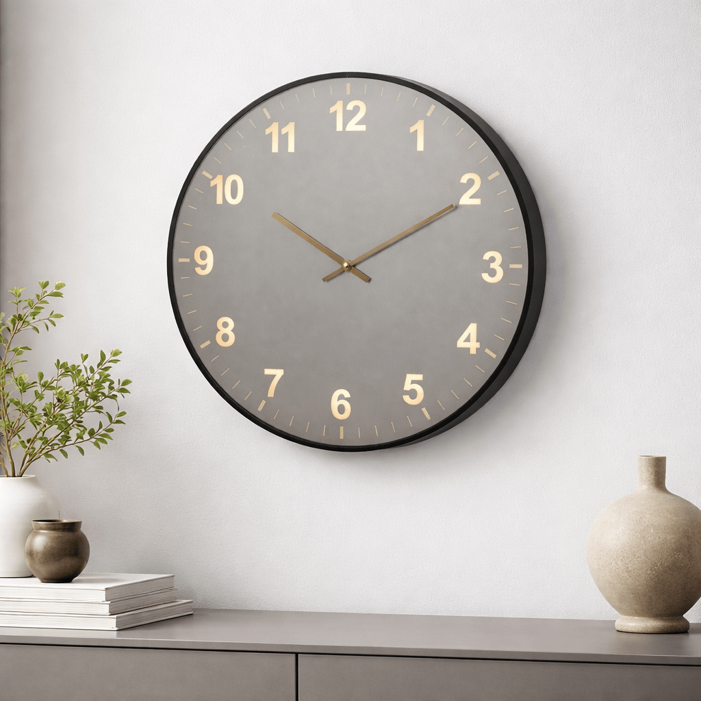 Modern Black & Gold 60cm Wall Clock - Sol & Stone