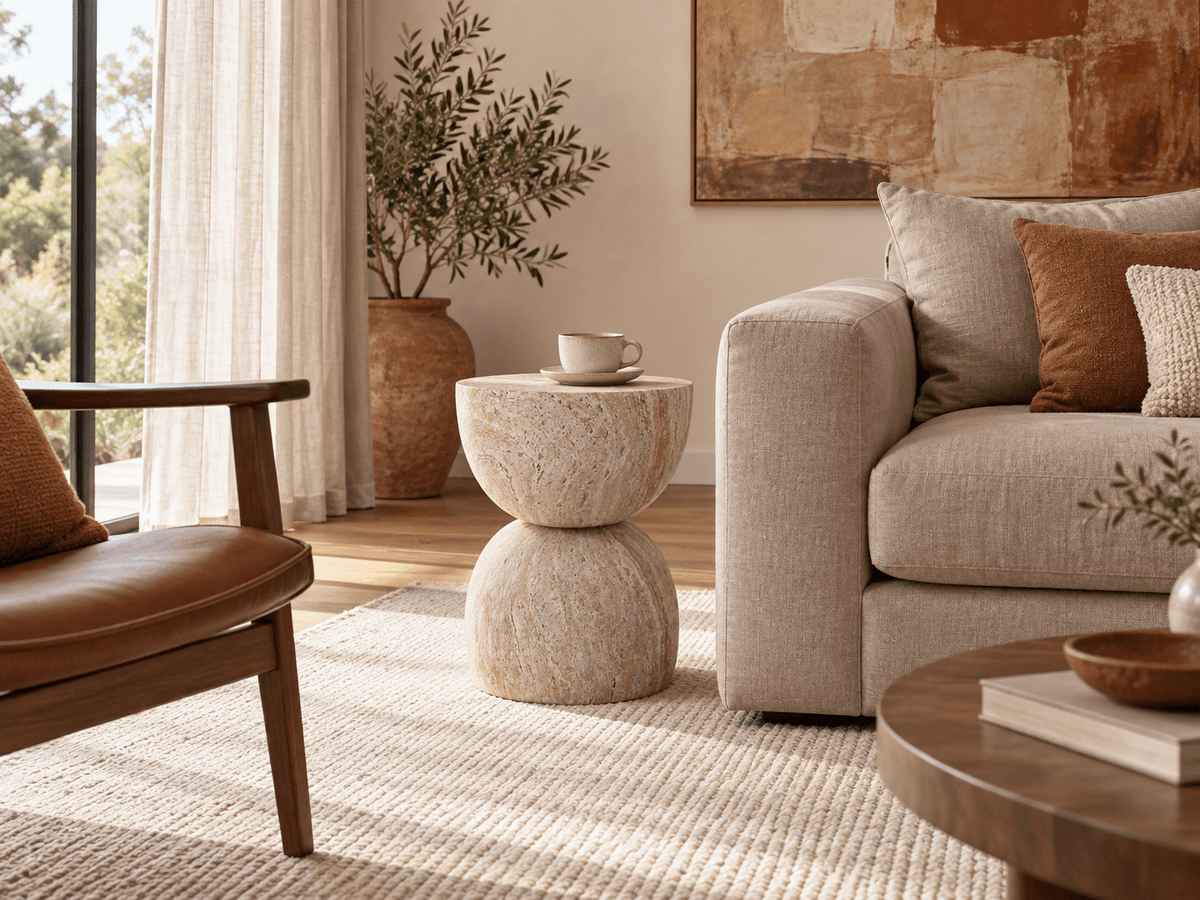 Positano Travertine Look Side Table – 47cm - Sol & Stone