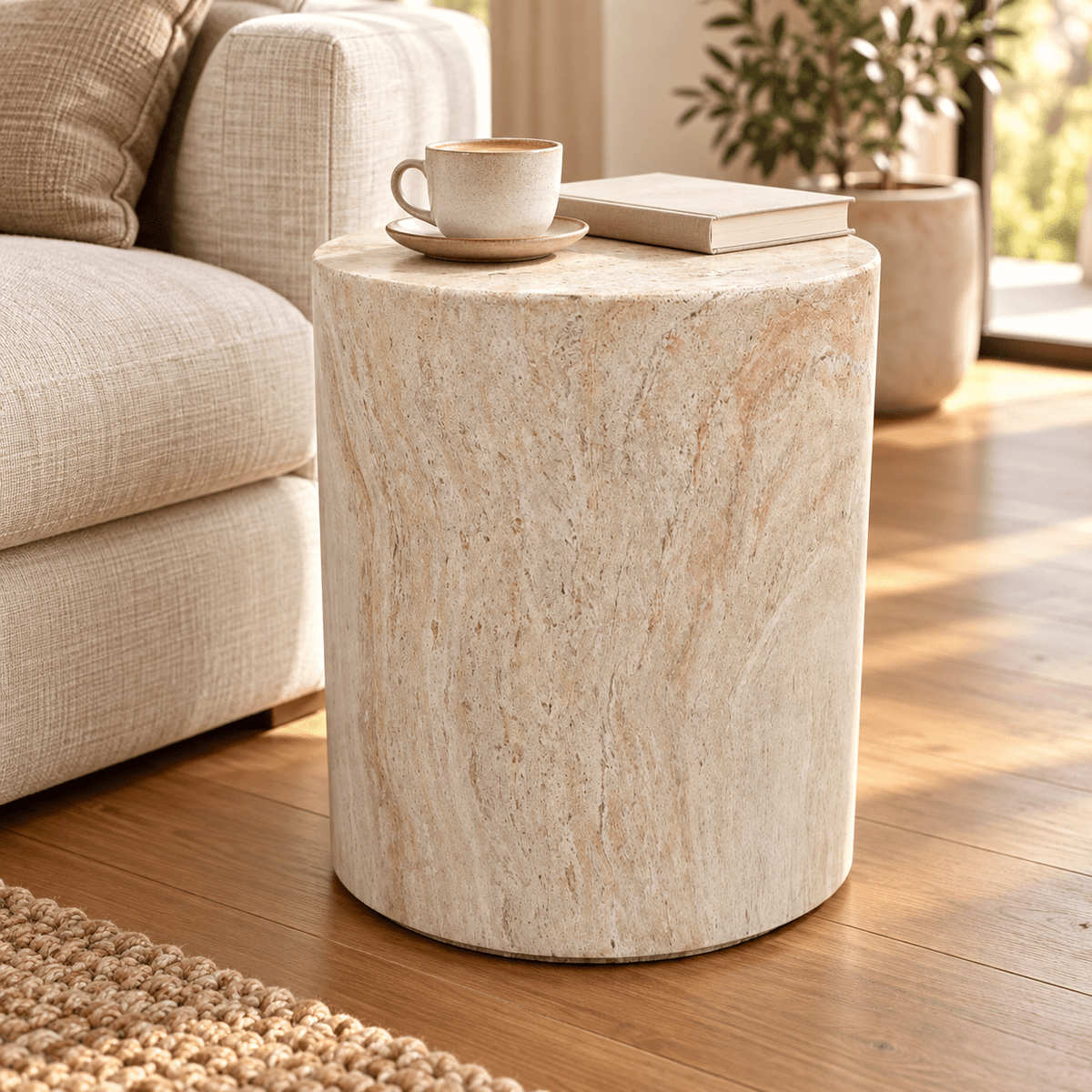 Ravello Travertine Look Side Table – 45cm - Sol & Stone