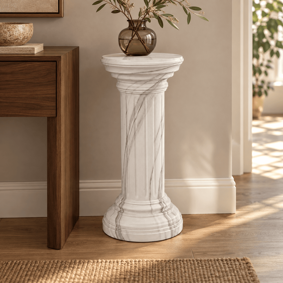 Round Marble Look Decorative Column – 64cm - Sol & Stone