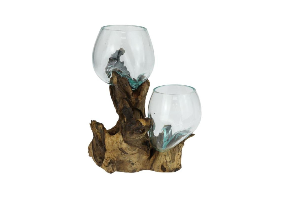 Twin Glass Bowls on Driftwood - Sol & Stone